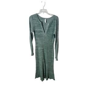 Daily‎ Practice Ribbed Knit V Neck Long Sleeve Midi Dress Green Size M